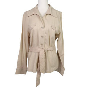 Vintage Erika khaki tan linen blend button front shirt Medium